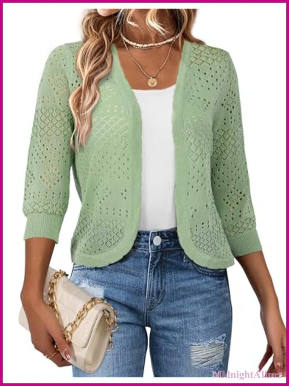 Lightweight 3/4 Sleeve Open Front Cropped Cardigan Shrug - S-XL